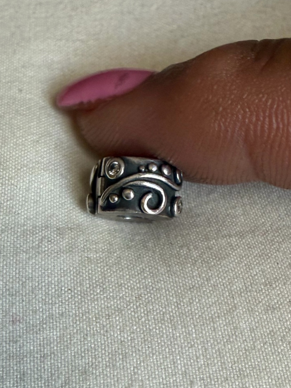 Sterling Silver Swirl Bead Charm - Pink Accent
